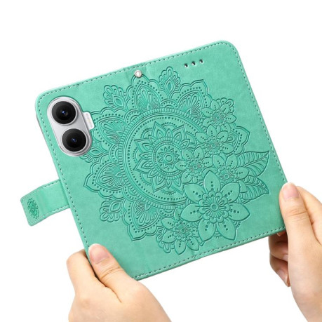 Чехол-книжка 7-petal Flowers Embossing для Xiaomi Poco F7 - зеленый
