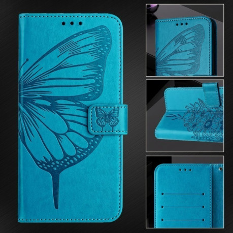 Чехол-книжка Embossed Butterfly для Samsung Galaxy S24 FE 5G - синий