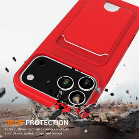 Силиконовый чехол Integrated Card Bag Solid Color Liquid Silicone на iPhone 17 Pro Max - красный