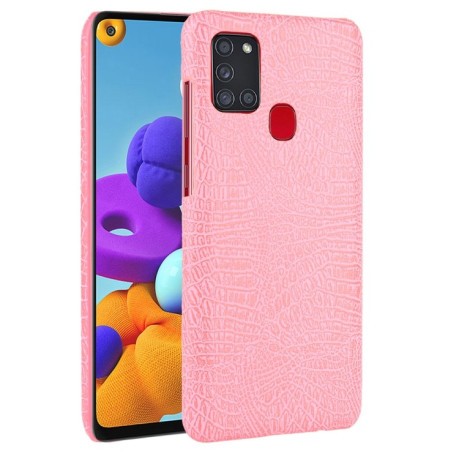 Ударопрочный чехол Crocodile Texture на Samsung Galaxy A21s - розовый