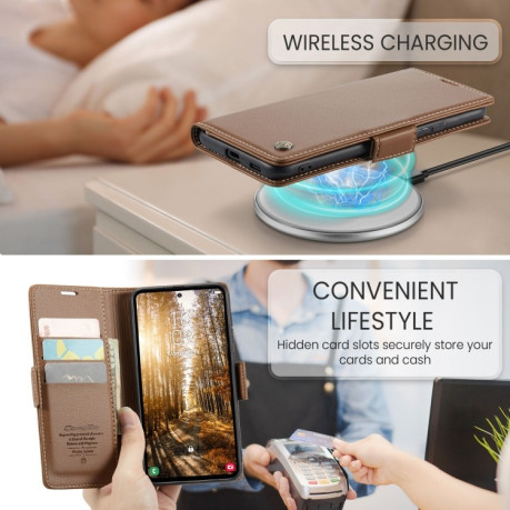 Чехол-книжка CaseMe 023 Butterfly Buckle Litchi Texture RFID Anti-theft Leather для Samsung Galaxy S24 FE 5G - коричневый