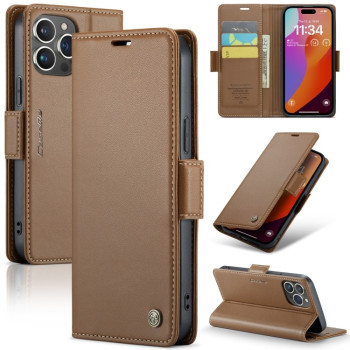 Чехол-книжка CaseMe 023 Butterfly Buckle Litchi Texture RFID Anti-theft Leather для iPhone 15 Pro - коричневый