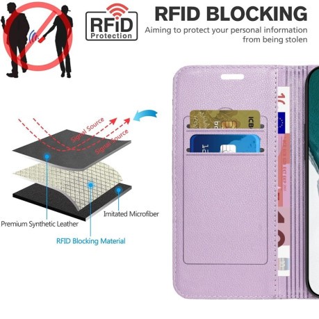 Чехол-книжка RFID Diamond Lattice для iPhone 14/13 - фиолетовый