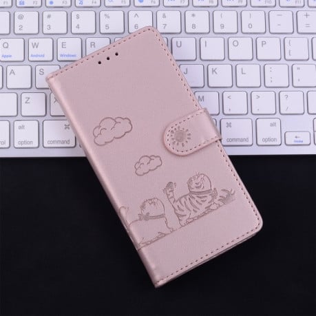 Чохол-книжка з тисненням &quot;Cute Cats&quot; та захистом від сканування RFID на Samsung Galaxy A07 4G/A06 4G/5G - золото