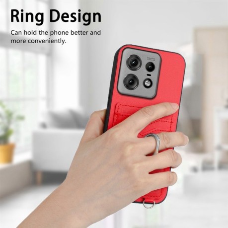 Протиударний чохол R20 Ring Card Holder для Motorola Edge 50 Pro 5G - червоний