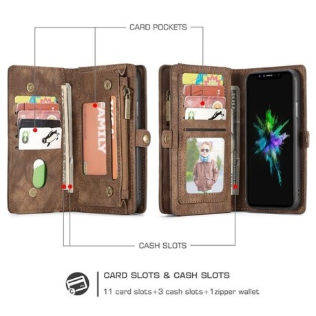 Чехол-кошелек CaseMe 008 Series Folio Zipper Wallet Style на iPhone Xs Max 6.5 - коричневый