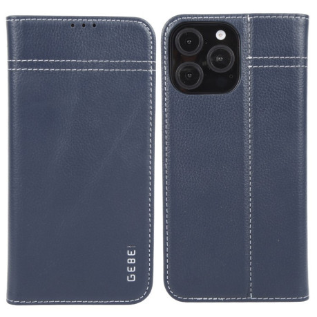 Противоударный чехол GEBEI Top-grain Horizontal Flip Leather для iPhone 16 Pro - синий