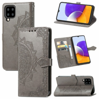 Чехол-книжка Mandala Embossing Pattern на Samsung Galaxy M32/A22 4G - серый