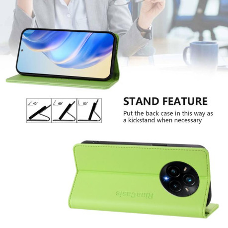 Чохол-книжка RC01 Dual-Folded Magnetic Suction RFID Leather на Realme 14 Pro+ 5G - зелений