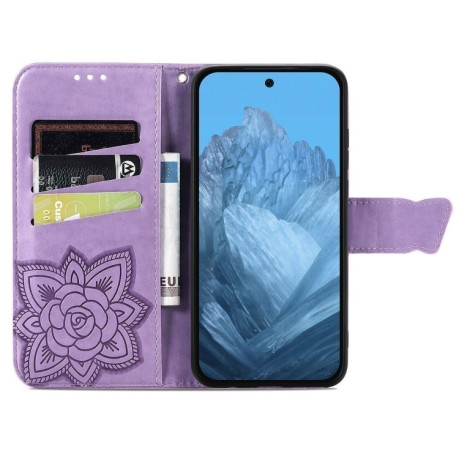 Чохол-книжка Butterfly Love Flower Embossed для Google Pixel 9 - фіолетовий