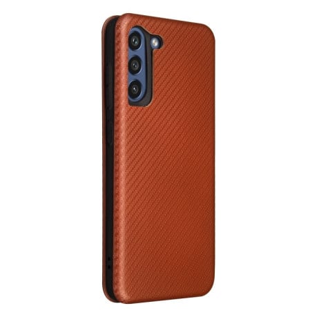 Чехол-книжка Carbon Fiber Texture на Samsung Galaxy S21 FE - коричневый