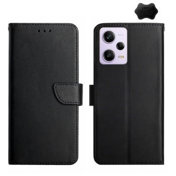 Кожаный чехол-книжка Genuine Leather Fingerprint-proof для Xiaomi Redmi Note 12 Pro 5G/Poco X5 Pro - черный