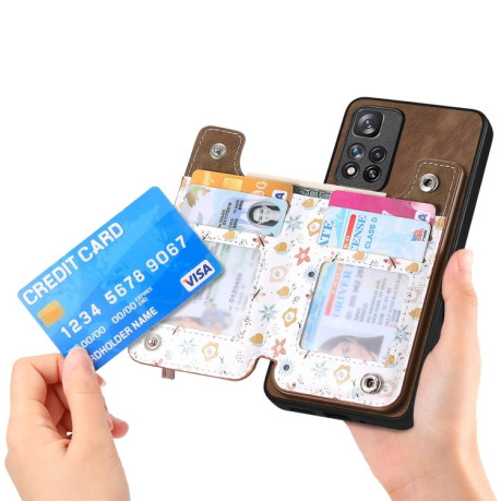 Противоударный чехол Retro Painted Zipper Wallet для Redmi Note 13 - коричневый