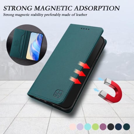 Чохол-книжка RC01 Dual-Folded Magnetic Suction RFID Leather на Infinix Smart 20 4G — темно-зелений