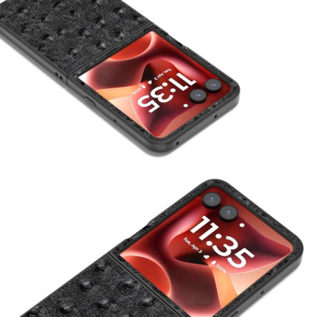 Кожаний чехол ABEEL Genuine Leather Ostrich Texture для Motorola Razr 60 Ultra - чорний