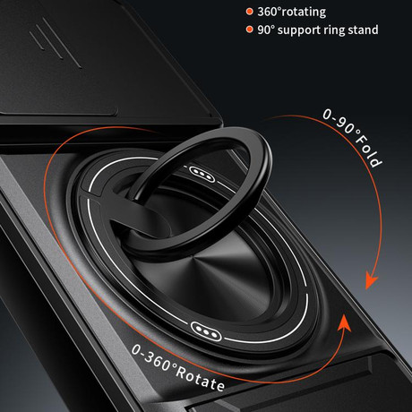 Противоударный чехол Lens Sliding Window Multifunctional Magnetic Shockproof со шторкой камеры на OPPO Reno16 F / Reno16 FS 5G — оранжевый