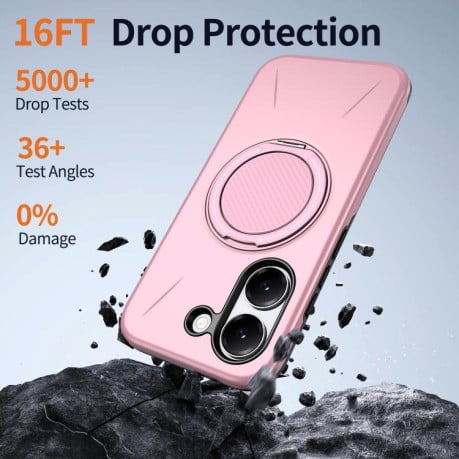 Чохол Metal Rotation Holder MagSafe TPU Hybrid PC з металевим поворотним тримачем і MagSafe на Xiaomi Redmi Turbo 5 5G / Poco X8 Pro 5G — рожевий