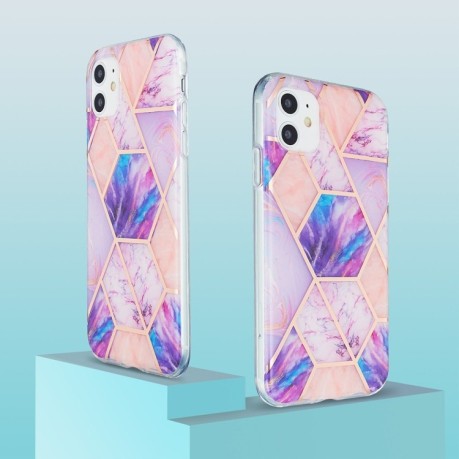 Противоударный чехол 3D Electroplating Marble для iPhone 11 - фиолетовый