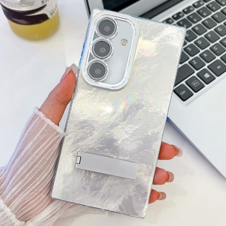 Противоударный чехол Plating Glitter Texture TPU with Lens Film для Samsung Galaxy A36 5G - White Tinfoil Texture