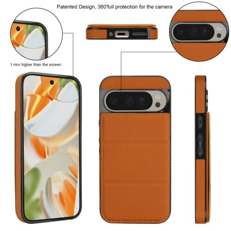 Протиударний чохол Tri-fold Holder Leather Phone Case with Card Slot для Google Pixel 9 / 9 Pro - коричневий