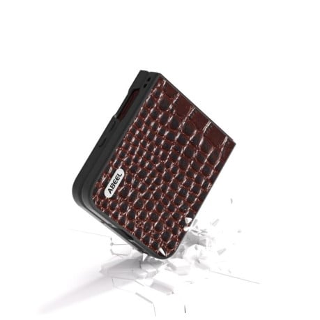 Противоударний чехол ABEEL Crocodile Texture Genuine Leather для Motorola Razr 60 Ultra - кофейный
