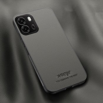 Чохол  з вирізом під надпис HUIYI Leather Magnetic на OPPO A6/x/k 5G — сірий