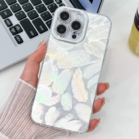 Противоударный чехол Plating Glitter Texture TPU with Lens Film для iPhone 16 Pro - White Water Ripples