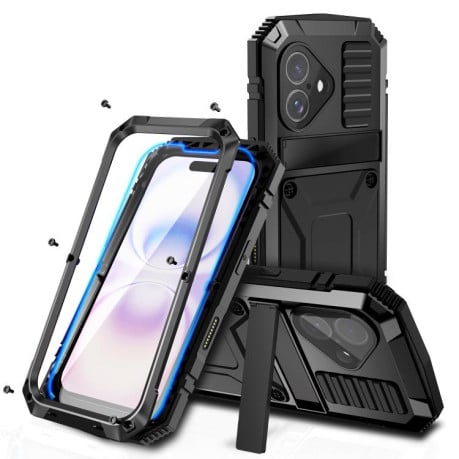 Противоударный чехол R-JUST Metal + Silicone + Tempered Glass Life Waterproof на iPhone 17 - черный