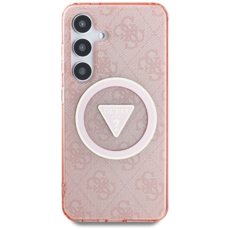 Оригинальный чехол Guess 4G Glitter Triangle Buttons на Samsung Galaxy S25 - Pink