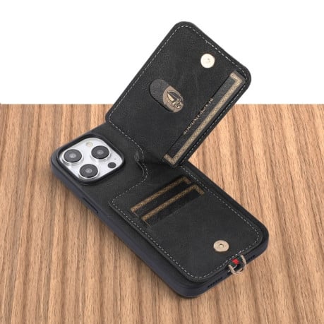 Протиударний чохол ABEEL Litchi Texture Card Bag для iPhone 15 Pro Max - чорний