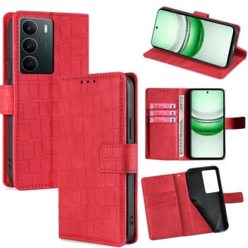 Чехол-книжка с мягким покрытием Skin Feel, фактура “крокодил” Crocodile Texture на Realme C71 4G - красный