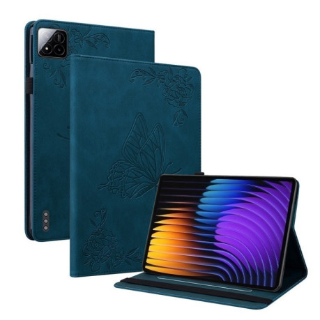 Чехол-книжка Butterfly Flower Embossed Leather на Xiaomi Pad 7 / Pad 7 Pro - синий