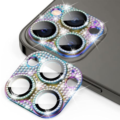 Защитное стекло на камеру ENKAY Hat-Prince Blink Diamond Camera Lens Aluminium Alloy для iPhone 15 Pro / 15 Pro Max - разноцветное