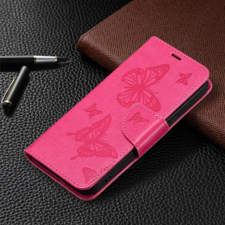 Чехол-книжка Butterflies Pattern на iPhone 13 mini - пурпурно-красный