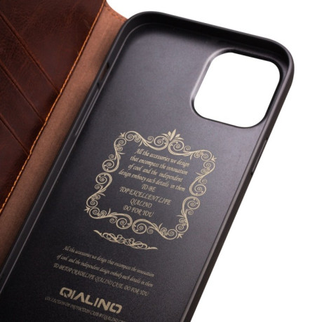 Кожаный чехол-книжка QIALINO Classic Case для iPhone 12 / 12 Pro - Brown