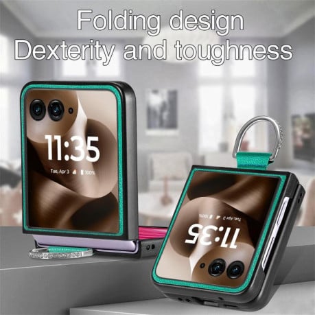 Противоударний чехол Litchi Texture на Motorola Razr 60 Ultra - зелений