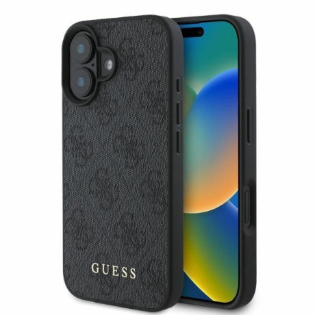 Оригинальный чехол Guess Metal Gold Logo для iPhone 16 - Black