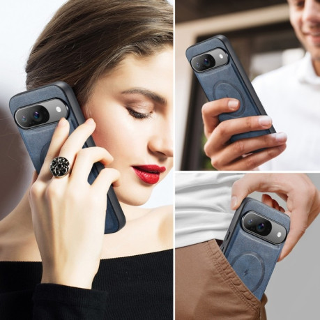 Чохол Fierre Shann Cowhide Texture MagSafe Magnetic для Google Pixel 9 Pro XL - синій