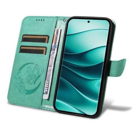 Чехол-книжка Swallowtail Butterfly Embossed Leather для Xiaomi Redmi Note 14 Pro / 14 Pro+ 5G - зеленый