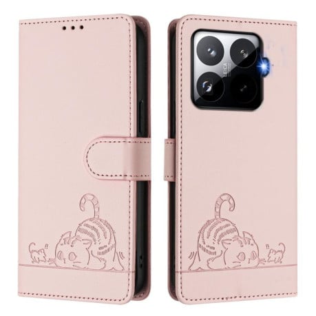 Чехол-книжка Cat Embossing Pattern на Xiaomi 15T Pro 5G - розовый