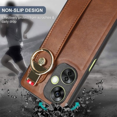 Противоударный чехол Wristband Leather Back для OnePlus Nord CE3 / CE3 Lite /N30 - коричневый
