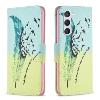 Чехол-книжка Colored Drawing Pattern для Samsung Galaxy S25 5G - Feather