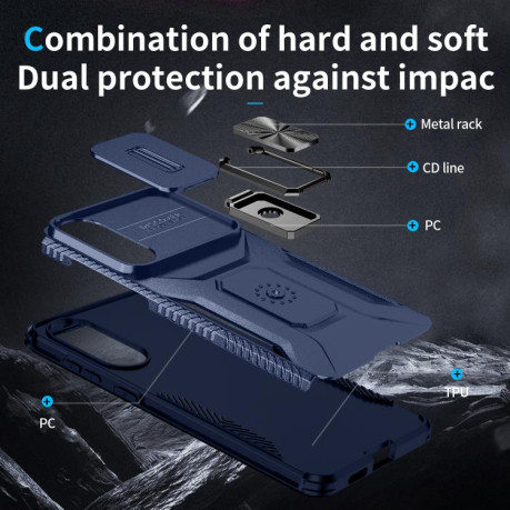Противоударный чехол Sliding Camshield для Samsung Galaxy S25 Edge 5G - синий