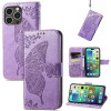 Чехол-книжка Butterfly Love Flower Embossed для iPhone 15 Pro - светло-фиолетовый