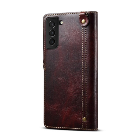 Кожаный чехол-книжка Denior Oil Wax для Samsung Galaxy S23 5G - темно-красный