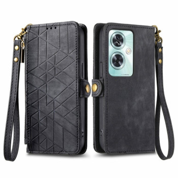 Чехол-книжка Geometric Zipper Wallet Side Buckle Leather для OnePlus Nord N30 SE - черный