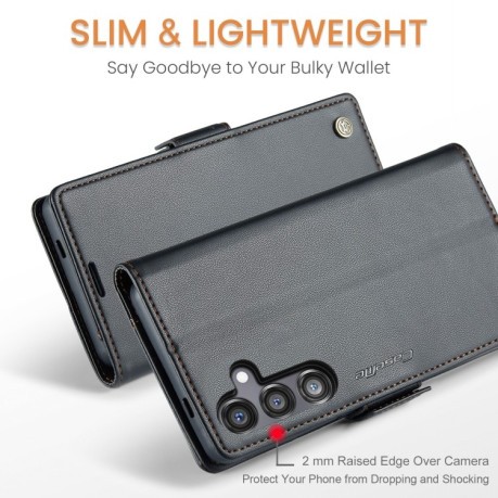 Чехол-книжка CaseMe 023 Butterfly Buckle Litchi Texture RFID Anti-theft Leather для Samsung Galaxy S24 FE 5G - черный