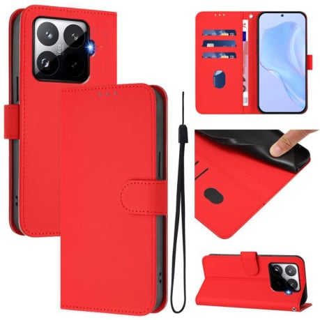 Чехол-книжка с мягким покрытием (Skin Feel) со шнурком на Xiaomi 15T Pro 5G - красный