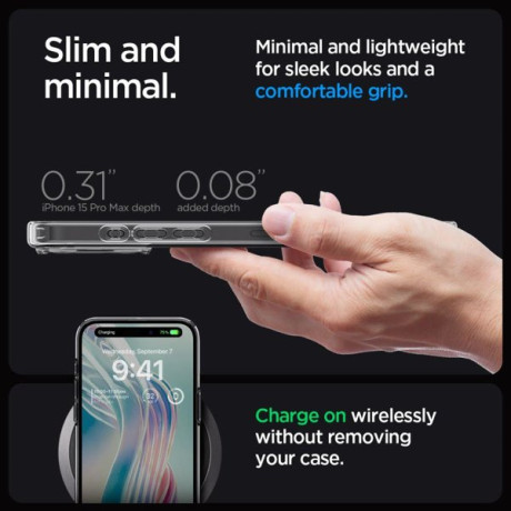 Оригинальный чехол Spigen Ultra Hybrid для iPhone 15 PRO MAX-  Crystal Clear