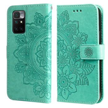 Чехол-книжка 7-petal Flowers Embossing для Xiaomi Redmi 10 - зеленый